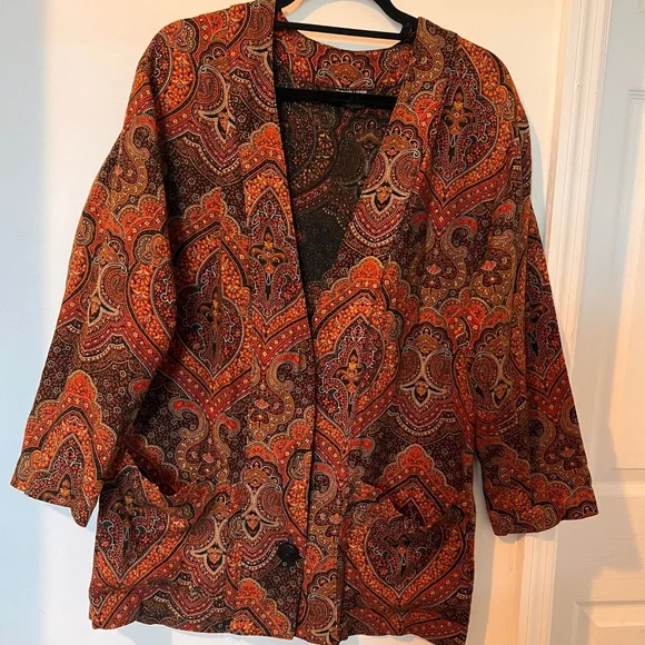 Vintage orange floral blazer - Picture 2 of 7
